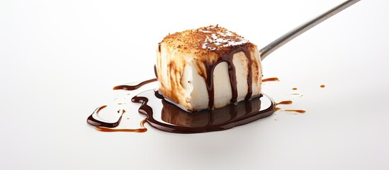 Canvas Print - Indulgent Spoonful: Tempting Chocolate Treat Delicately Balanced on Elegant Silver Utensil