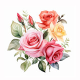 Fototapeta Dinusie - Decorative vintage style watercolor roses bouqet 