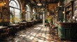 Interior of a beautiful vintage bar, cafe or restaurant, vintage style