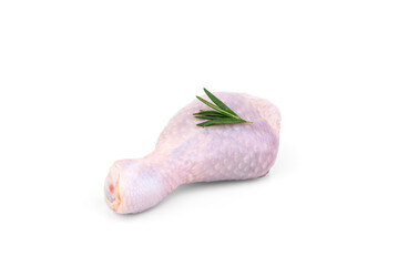 Wall Mural - Raw chicken leg with rosemary isolated on white background.