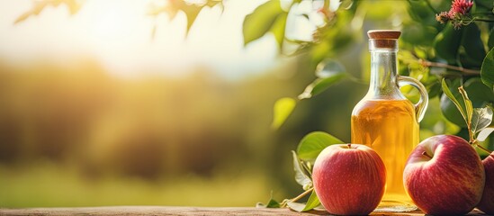 Wall Mural - Refreshing Apple Cider Beverage with Fresh Fruits on Rustic Background