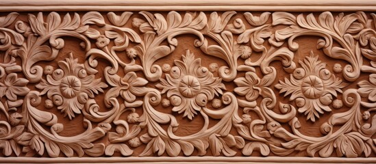 Wall Mural - Intricate Wooden Artwork of Blooming Floral and Leaf Patterns Handcrafted with Precision