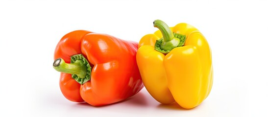 Wall Mural - Vibrant Trio: Two Peppers and a Bell Bell Pepper on Blue Background