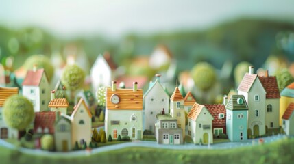 Wall Mural - A close up of a small town on a hill