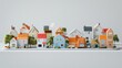 A group of small toy houses on a table