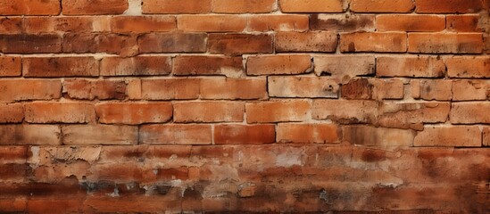 Poster - rustic charm: lone red brick stands proud on weathered brick wall