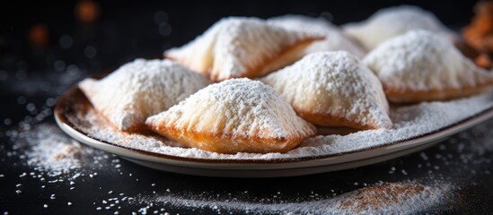 Poster - Colorful Assortment of Delicate Sugary Pastries Arranged on a Ceramic Plate