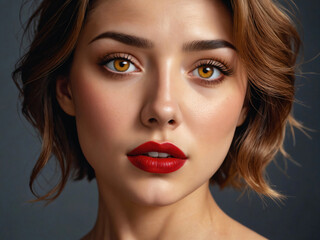  beautiful caucasian woman with red lips