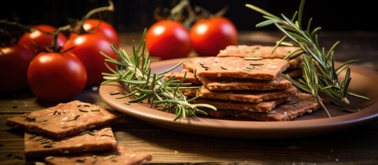 Sticker - Fresh Plate with Tomatoes and Rosemary Herbs, Healthy Culinary Concept