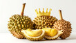 Durian is a fruit referred to as the king of fruits of South East Asia Durian on white background.