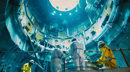 Wall Mural - Engineers conducting maintenance and inspections inside a nuclear reactor containment vessel