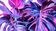 A dynamic close-up of tropical leaves drenched in vibrant purple and pink, portraying exoticism and fantasy