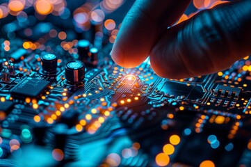 Poster - Electronic circuit board close-up with microchips and electronic components