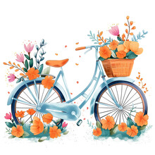 Watercolor Vintage Bicycle With Box Of Flowers