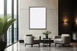 © Helios4Eos - A Mockup of a blank white vertical picture frame on the wall in the modern hotel lobby.