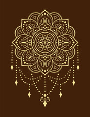 Wall Mural - Circular pattern in form of mandala with flower for Henna, Mehndi, tattoo, decoration. Decorative ornament in ethnic oriental style. Outline doodle hand draw vector illustration.