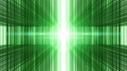 Poster - Abstract geometric space green lines criss-cross the technological background