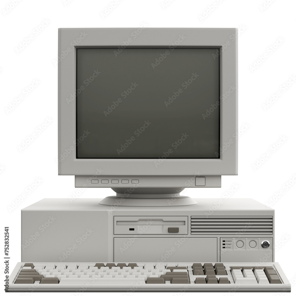 Recto Computer Isolated Retro Personal Computer With CRT Monitor and Horizontal Case ...