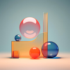 Poster - abstract geometric composition with glass balls in different colors.