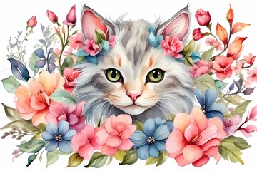  Cat with flowers 