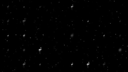 Poster - Template animation of evenly spaced flamingos symbols of different sizes and opacity. Animation of transparency and size. Seamless looped 4k animation on black background with stars