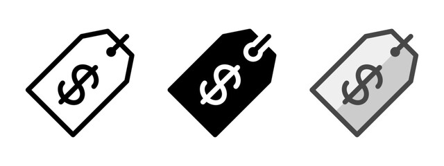 Leinwandbilder - Multipurpose price tag vector icon in outline, glyph, filled outline style. Three icon style variants in one pack.