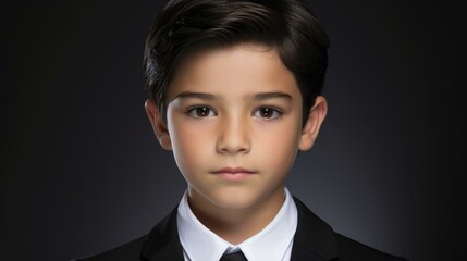 Poster - A young boy in a suit and tie. Generative AI.