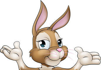 Wall Mural - Easter Bunny Rabbit Cartoon Character Peeking Sign