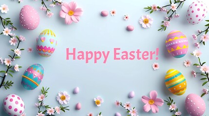 Wall Mural - easter eggs with flowers