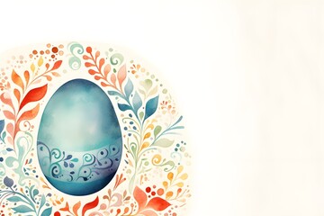 Wall Mural - Watercolor vintage Easter egg and floral pattern isolated on white background with copy space for holiday festival tradition design