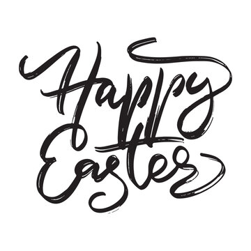 Happy Easter Hand drawn Lettering Design. Easter Greeting Card Handwritten Element. Modern Brush Calligraphy Sign
