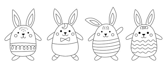 Wall Mural - Set of cute, stylized rabbits. Easter bunnies in different poses linear drawing.