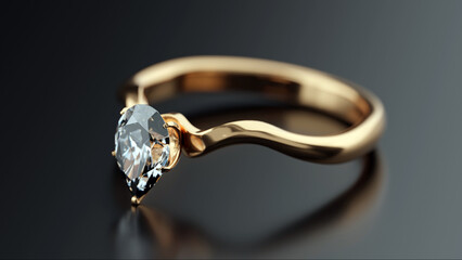 Poster - Diamond ring on black background. Designed with 3D render. macro focus.