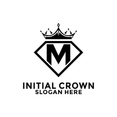 Wall Mural - Letter M with Diamond and royal crown logo design Premium Vector, Initial Logo design template
