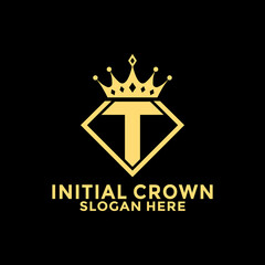 Wall Mural - Letter T with Diamond and royal crown logo design Premium Vector, Initial Logo design template