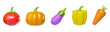 3d vegetables simple icon set. tomato, pumpkin, eggplant, bell pepper and carrot. collection of food items sign, symbol. 3d rendering