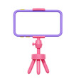 smartphone on a pink tripod. blank screen. isolated 3d icon. 3d rendering