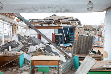 Poster - War-damaged school in village in Mykolaiv region, Ukraine