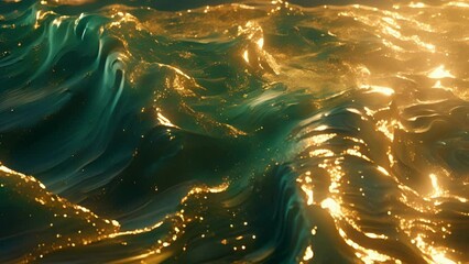 Wall Mural - Shimmering waves of light ripple across the scene mimicking the powerful energy released during a solar flare. Flecks of gold and silver sparkle amidst a sea of electric blues