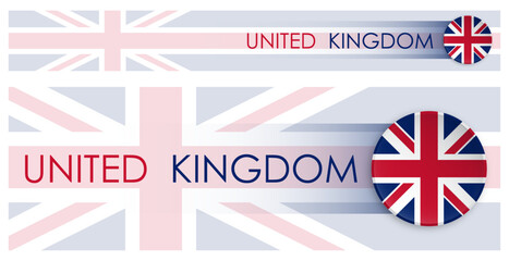 Wall Mural - Britain flag horizontal web banner in modern neomorphism style. Webpage British country header button for mobile application or internet site. Vector