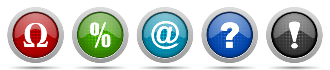 Aufkleber - Symbols icons, miscellaneous buttons such as omega, percent, at, question mark and exclamation sign, circle glossy web icon collection