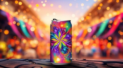 Poster - Mockup of an empty aluminum soda can on an abstract background with ample space for text placement