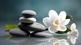 Fototapeta Desenie - Spa still life with flowers and zen stones in tranquil pool