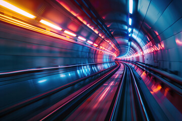 Poster - Moving with high speed in a tunnel. Engineering industry. Motion blur. Created with Generative AI technology.