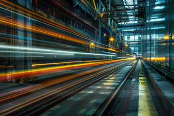 Poster - moving with high speed in a tunnel. engineering industry. motion blur. created with generative ai te