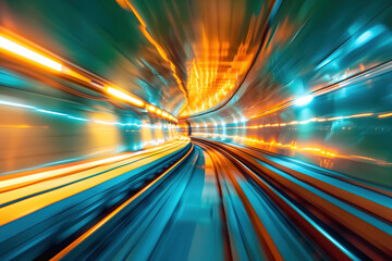 Poster - Moving with high speed in a tunnel. Engineering industry. Motion blur. Created with Generative AI technology.