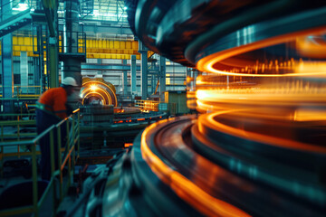 Poster - machine in a factory. engineering industry. motion blur. created with generative ai technology.
