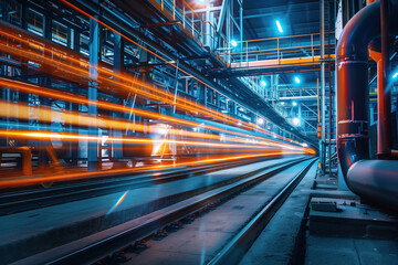 Poster - moving with high speed in a tunnel. engineering industry. motion blur. created with generative ai te