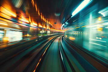 Poster - Moving with high speed in a tunnel. Engineering industry. Motion blur. Created with Generative AI technology.
