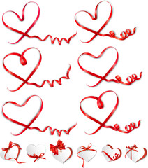 Leinwandbilder - Mega set of gift cards with red ribbons shaped hearts. Valentine's day holiday card. Mother's day holiday card. Vector illustration.